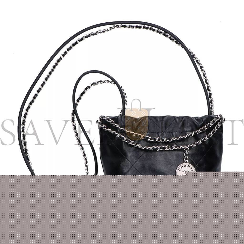 Ch*el master black quilted calfskin mini 22 bag silver hardware as3980 (20*19*6cm)